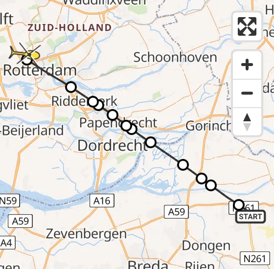 Vlucht Traumahelikopter PH-HVB van Waalwijk naar Rotterdam The Hague Airport op maandag 29 juli 2024 21:25