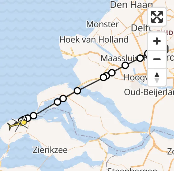 Vlucht Traumahelikopter PH-HVB van Rotterdam The Hague Airport naar Renesse op maandag 29 juli 2024 23:35