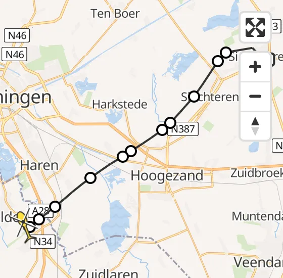 Vlucht Traumahelikopter PH-MAA van Siddeburen naar Groningen Airport Eelde op dinsdag 30 juli 2024 0:52