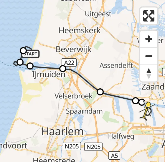 Vlucht Traumahelikopter PH-DOC van Velsen-Noord naar Amsterdam Heliport op dinsdag 30 juli 2024 15:02