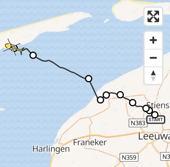 Vlucht Ambulancehelikopter PH-OOP van Vliegbasis Leeuwarden naar Striep op dinsdag 30 juli 2024 20:41