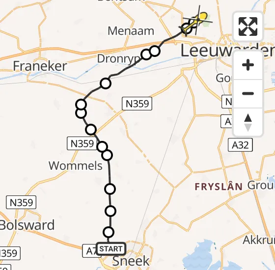 Vlucht Ambulancehelikopter PH-OOP van Ysbrechtum naar Vliegbasis Leeuwarden op dinsdag 30 juli 2024 21:46
