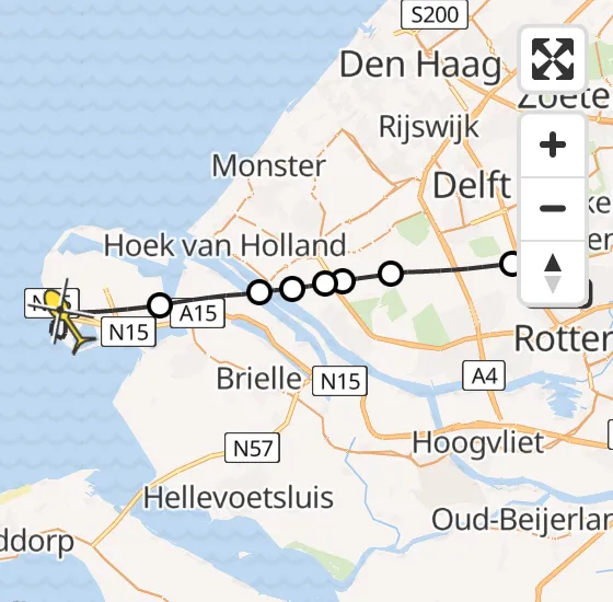 Vlucht Traumahelikopter PH-HVB van Rotterdam The Hague Airport naar Maasvlakte op dinsdag 30 juli 2024 22:01