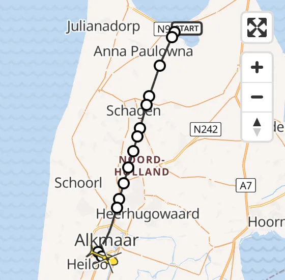 Vlucht Traumahelikopter PH-DOC van Westerland naar Alkmaar op woensdag 31 juli 2024 1:59