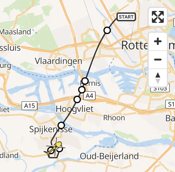 Vlucht Traumahelikopter PH-HVB van Rotterdam The Hague Airport naar Spijkenisse op woensdag 31 juli 2024 3:50