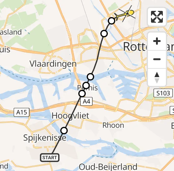 Vlucht Traumahelikopter PH-HVB van Spijkenisse naar Rotterdam The Hague Airport op woensdag 31 juli 2024 4:46