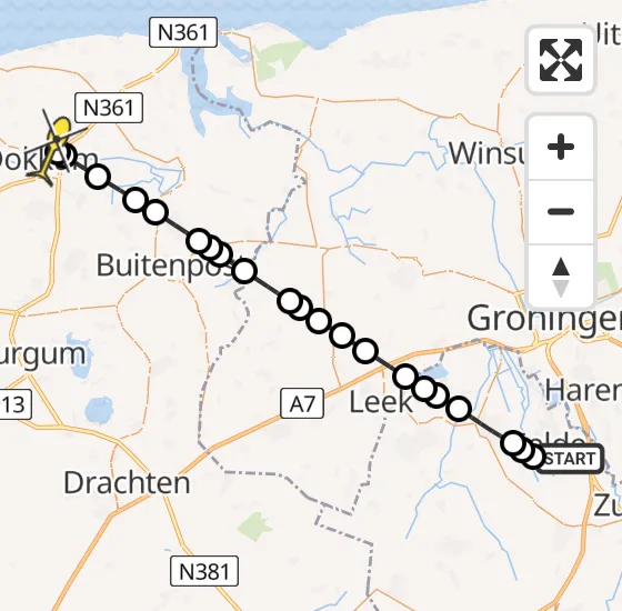 Vlucht Traumahelikopter PH-MAA van Groningen Airport Eelde naar Dokkum op woensdag 31 juli 2024 8:49