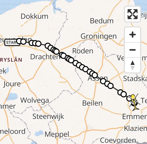 Vlucht Traumahelikopter PH-MAA van Leeuwarden naar Exloo op woensdag 31 juli 2024 10:22