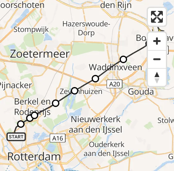 Vlucht Traumahelikopter PH-HVB van Rotterdam The Hague Airport naar Bodegraven op woensdag 31 juli 2024 13:01