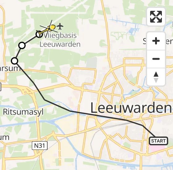 Vlucht Ambulancehelikopter PH-OOP van Leeuwarden naar Vliegbasis Leeuwarden op woensdag 31 juli 2024 16:20