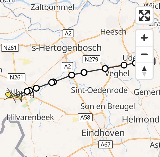 Vlucht Traumahelikopter PH-LLN van Vliegbasis Volkel naar Tilburg op woensdag 31 juli 2024 17:19