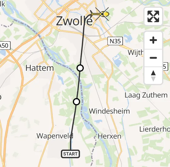 Vlucht Traumahelikopter PH-LLN van Wapenveld naar Zwolle op woensdag 31 juli 2024 21:19