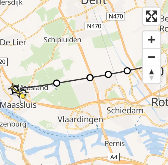 Vlucht Traumahelikopter PH-UMC van Rotterdam The Hague Airport naar Maasland op woensdag 31 juli 2024 22:28