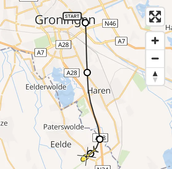 Vlucht Traumahelikopter PH-MAA van Universitair Medisch Centrum Groningen naar Groningen Airport Eelde op donderdag 1 augustus 2024 4:41