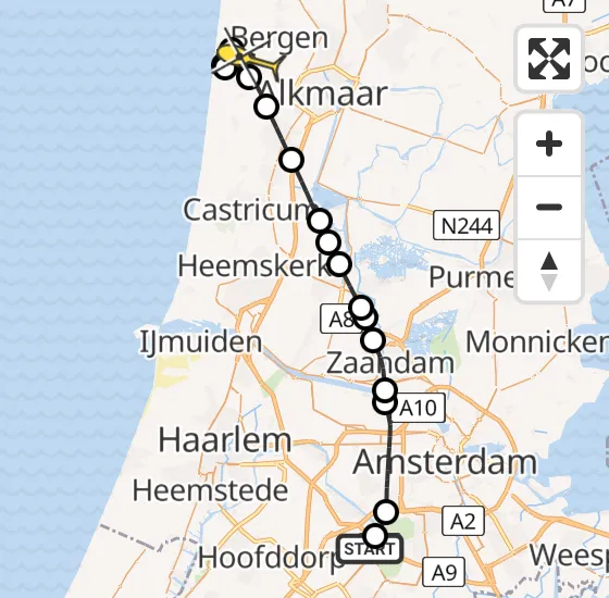 Vlucht Politiehelikopter PH-PXF van Schiphol naar Bergen op donderdag 1 augustus 2024 8:05