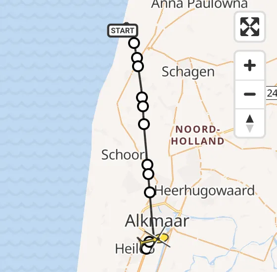 Vlucht Traumahelikopter PH-DOC van Callantsoog naar Alkmaar op donderdag 1 augustus 2024 11:54