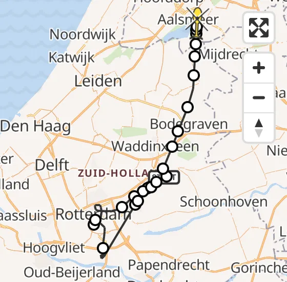 Vlucht Politiehelikopter PH-PXB van Moordrecht naar Aalsmeer op donderdag 1 augustus 2024 16:27