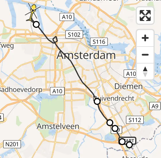 Vlucht Traumahelikopter PH-DOC van Academisch Medisch Centrum (AMC) naar Amsterdam Heliport op donderdag 1 augustus 2024 17:26