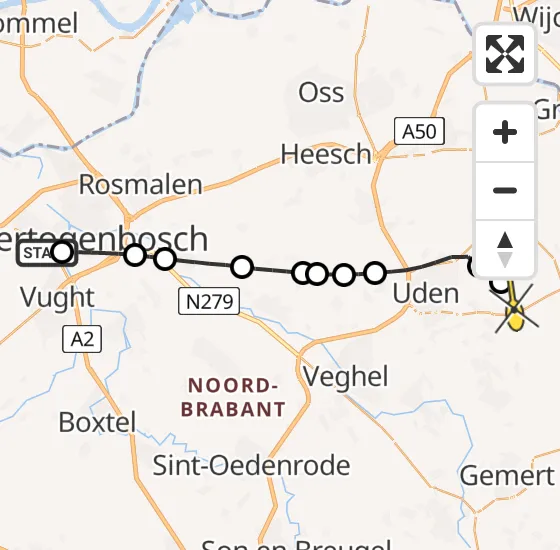 Vlucht Traumahelikopter PH-LLN van Vught naar Vliegbasis Volkel op donderdag 1 augustus 2024 18:47