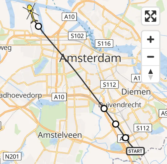 Vlucht Traumahelikopter PH-DOC van Academisch Medisch Centrum (AMC) naar Amsterdam Heliport op donderdag 1 augustus 2024 19:55