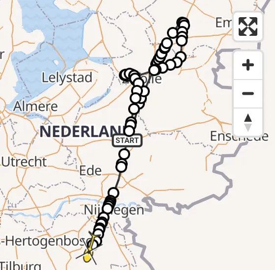 Vlucht Politiehelikopter PH-PXA van Apeldoorn naar Vliegbasis Volkel op donderdag 1 augustus 2024 20:12