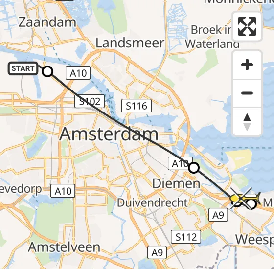 Vlucht Traumahelikopter PH-DOC van Amsterdam Heliport naar Muiden op donderdag 1 augustus 2024 20:45