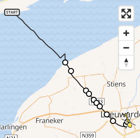 Vlucht Ambulancehelikopter PH-OOP van Oosterend naar Leeuwarden op donderdag 1 augustus 2024 21:48