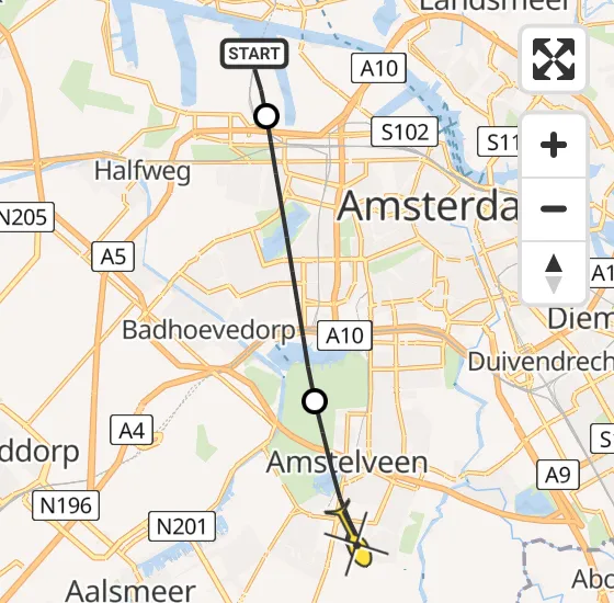 Vlucht Traumahelikopter PH-DOC van Amsterdam Heliport naar Amstelveen op vrijdag 2 augustus 2024 9:25