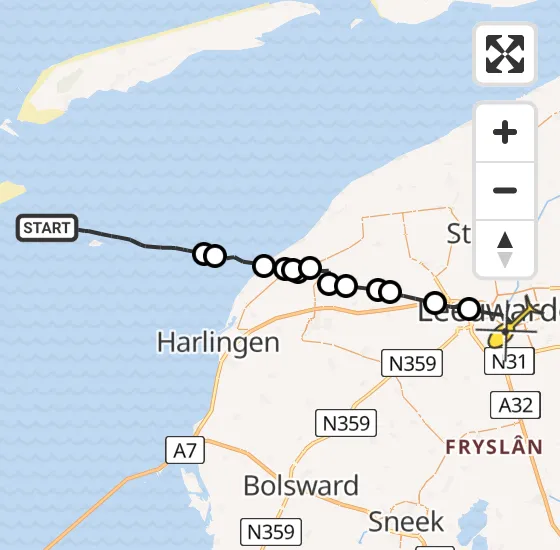 Vlucht Ambulancehelikopter PH-OOP van West-Terschelling naar Leeuwarden op vrijdag 2 augustus 2024 9:46