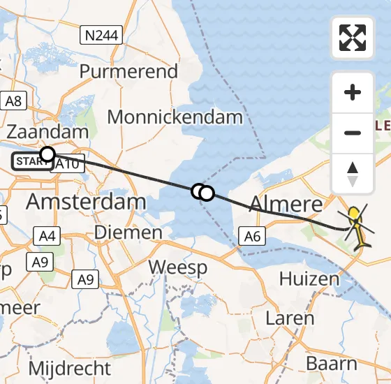 Vlucht Traumahelikopter PH-DOC van Amsterdam Heliport naar Almere op vrijdag 2 augustus 2024 10:40