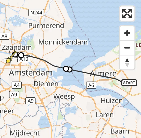Vlucht Traumahelikopter PH-DOC van Almere naar Amsterdam Heliport op vrijdag 2 augustus 2024 10:52