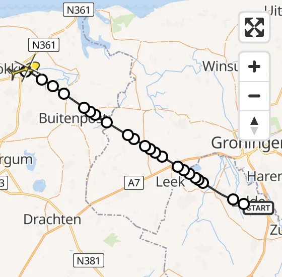 Vlucht Traumahelikopter PH-MAA van Groningen Airport Eelde naar Wâlterswâld op vrijdag 2 augustus 2024 14:18