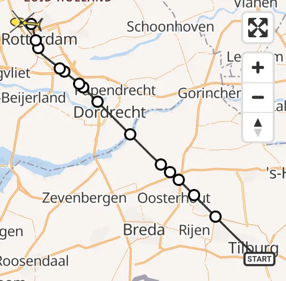 Vlucht Traumahelikopter PH-UMC van Tilburg naar Rotterdam The Hague Airport op vrijdag 2 augustus 2024 16:50