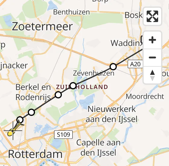 Vlucht Traumahelikopter PH-UMC van Reeuwijk naar Rotterdam The Hague Airport op vrijdag 2 augustus 2024 21:54