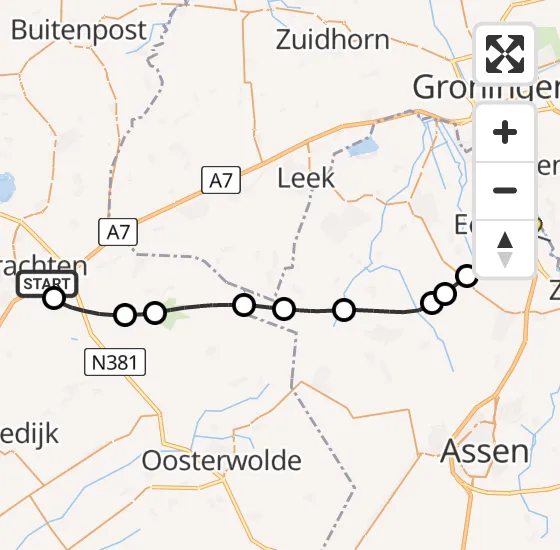 Vlucht Traumahelikopter PH-MAA van Drachten naar Groningen Airport Eelde op zaterdag 3 augustus 2024 3:14