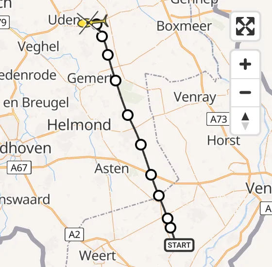 Vlucht Traumahelikopter PH-LLN van Roggel naar Vliegbasis Volkel op zaterdag 3 augustus 2024 9:07