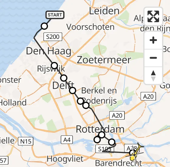 Vlucht Politiehelikopter PH-PXE van Wassenaar naar Ridderkerk op zaterdag 3 augustus 2024 9:59