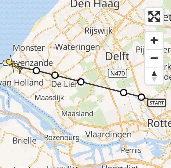 Vlucht Traumahelikopter PH-UMC van Rotterdam The Hague Airport naar 's-Gravenzande op zaterdag 3 augustus 2024 13:23
