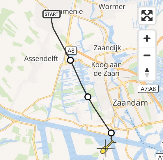 Vlucht Traumahelikopter PH-DOC van Assendelft naar Amsterdam Heliport op zaterdag 3 augustus 2024 13:43