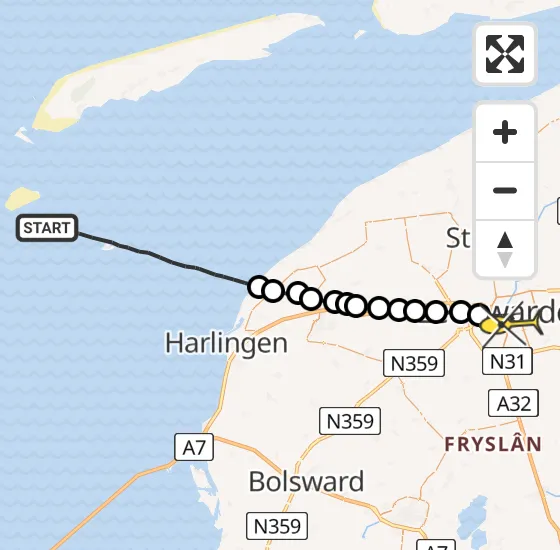 Vlucht Ambulancehelikopter PH-OOP van West-Terschelling naar Leeuwarden op zaterdag 3 augustus 2024 13:45