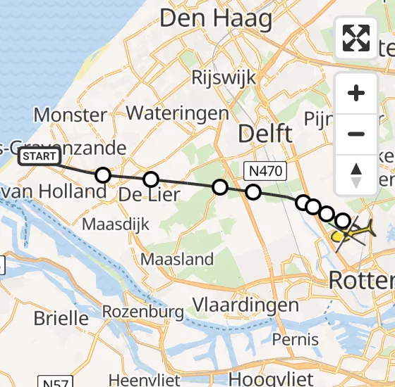 Vlucht Traumahelikopter PH-UMC van 's-Gravenzande naar Rotterdam The Hague Airport op zaterdag 3 augustus 2024 14:03