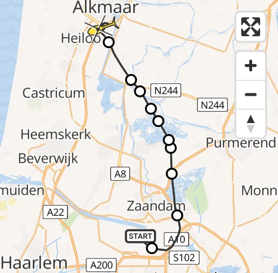 Vlucht Kustwachthelikopter PH-SAR van Amsterdam Heliport naar Alkmaar op zaterdag 3 augustus 2024 17:23