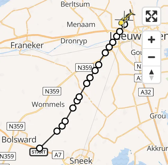 Vlucht Ambulancehelikopter PH-OOP van Wolsum naar Vliegbasis Leeuwarden op zaterdag 3 augustus 2024 20:15