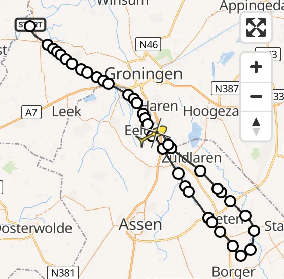 Vlucht Traumahelikopter PH-MAA van Pieterzijl naar Groningen Airport Eelde op zaterdag 3 augustus 2024 22:40