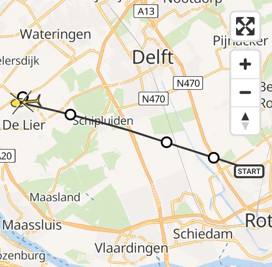 Vlucht Traumahelikopter PH-UMC van Rotterdam The Hague Airport naar De Lier op zaterdag 3 augustus 2024 22:42