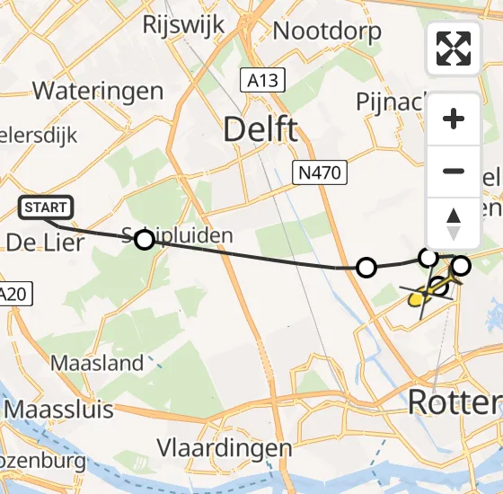 Vlucht Traumahelikopter PH-UMC van De Lier naar Rotterdam The Hague Airport op zaterdag 3 augustus 2024 23:21