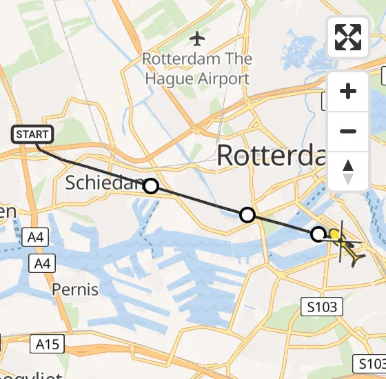 Vlucht Traumahelikopter PH-UMC van Schiedam naar Rotterdam op zondag 4 augustus 2024 9:43