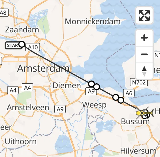 Vlucht Traumahelikopter PH-DOC van Amsterdam Heliport naar Huizen op zondag 4 augustus 2024 10:19