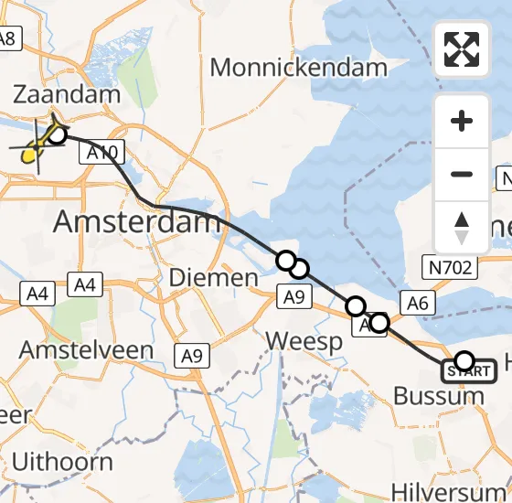 Vlucht Traumahelikopter PH-DOC van Huizen naar Amsterdam Heliport op zondag 4 augustus 2024 10:47