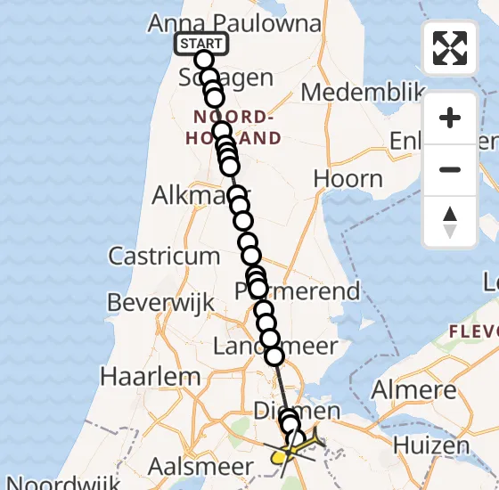 Vlucht Traumahelikopter PH-DOC van 't Zand naar Academisch Medisch Centrum (AMC) op zondag 4 augustus 2024 14:10